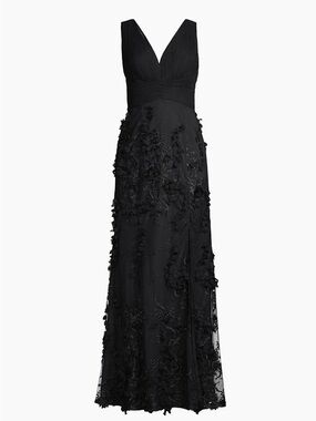 Aidan Mattox Black V-Neck Evening Gown
